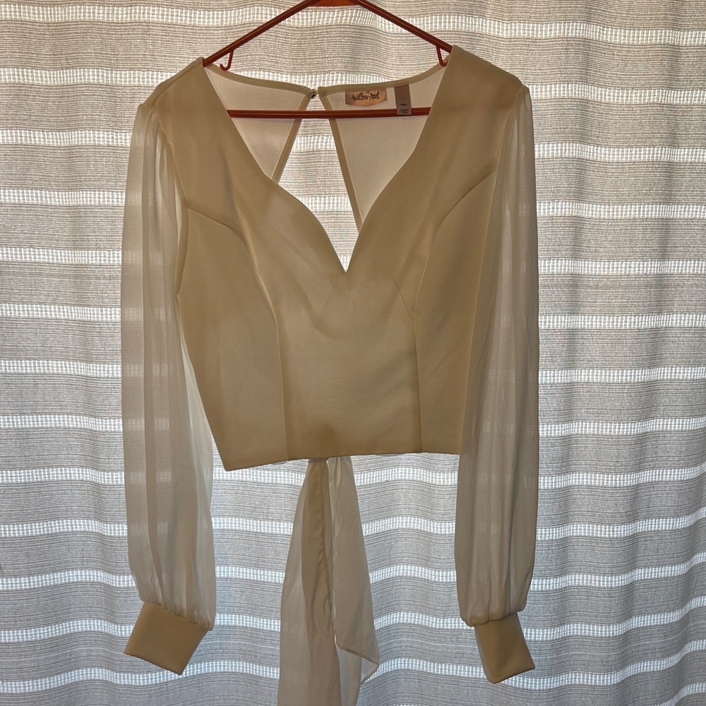 Elegant Cream Long Sleeve Women's Top